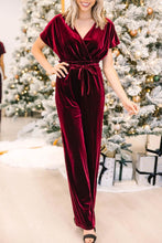 Load image into Gallery viewer, Drawstring Surplice Short Sleeve Jumpsuit
