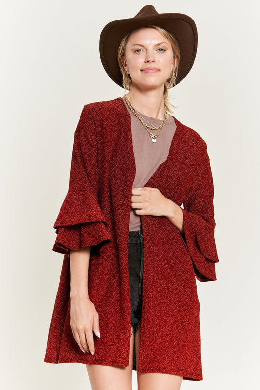 Glitter bell sleeve kimono cardigan