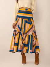 Load image into Gallery viewer, Ruched Elastic Waist Contrast Midi Skirt
