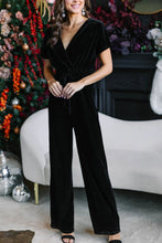 Load image into Gallery viewer, Drawstring Surplice Short Sleeve Jumpsuit
