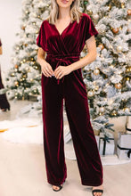 Load image into Gallery viewer, Drawstring Surplice Short Sleeve Jumpsuit
