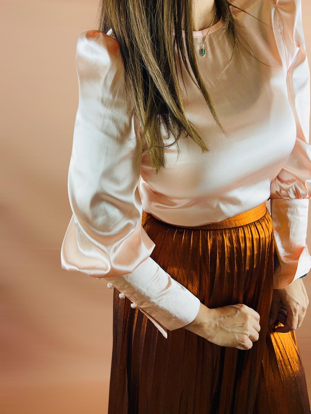 LONG SLEEVE SATIN TOP