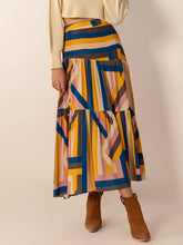 Load image into Gallery viewer, Ruched Elastic Waist Contrast Midi Skirt
