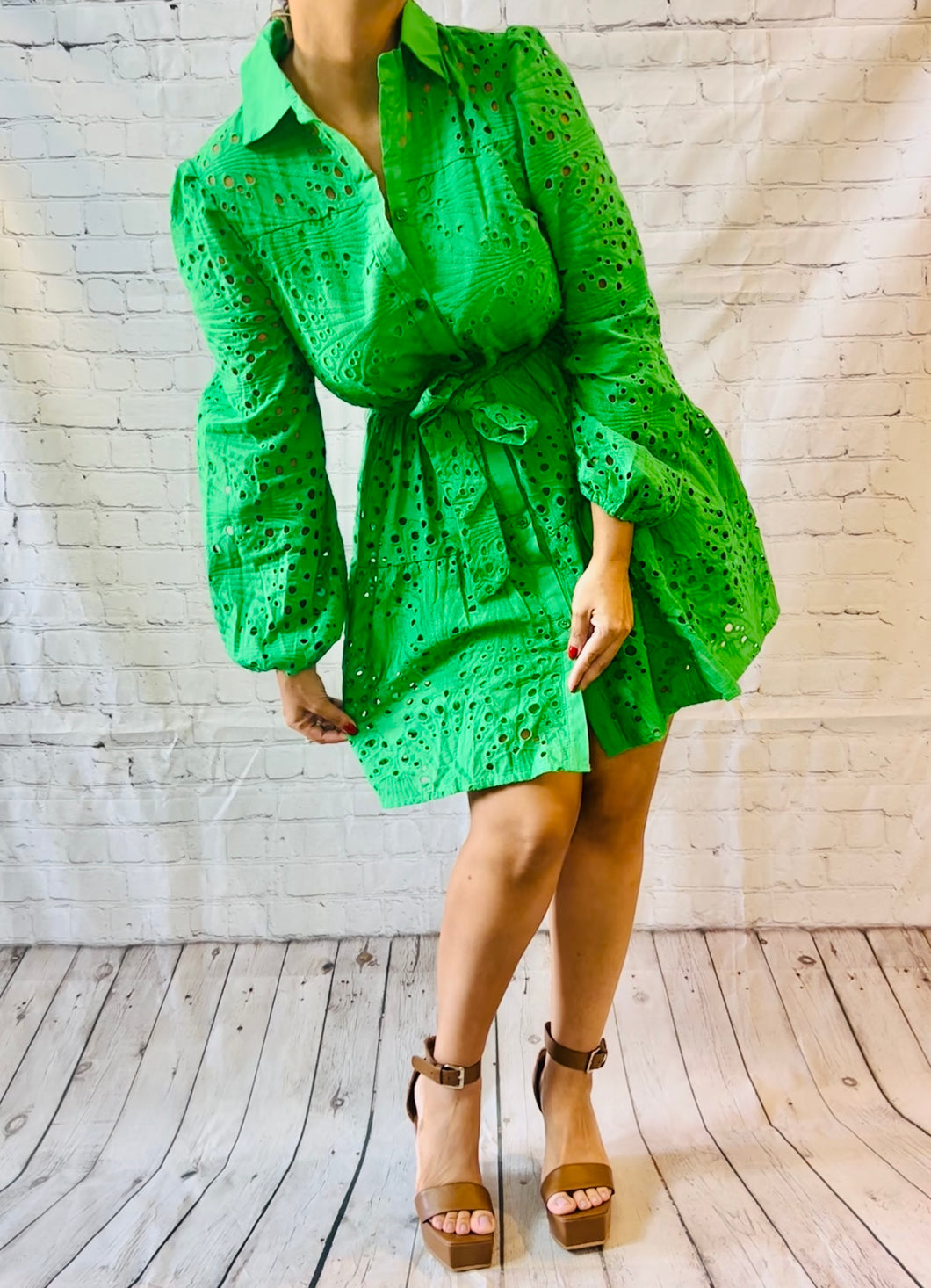 EYELET GREEN DRESS