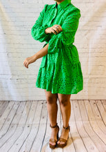 Load image into Gallery viewer, EYELET GREEN DRESS
